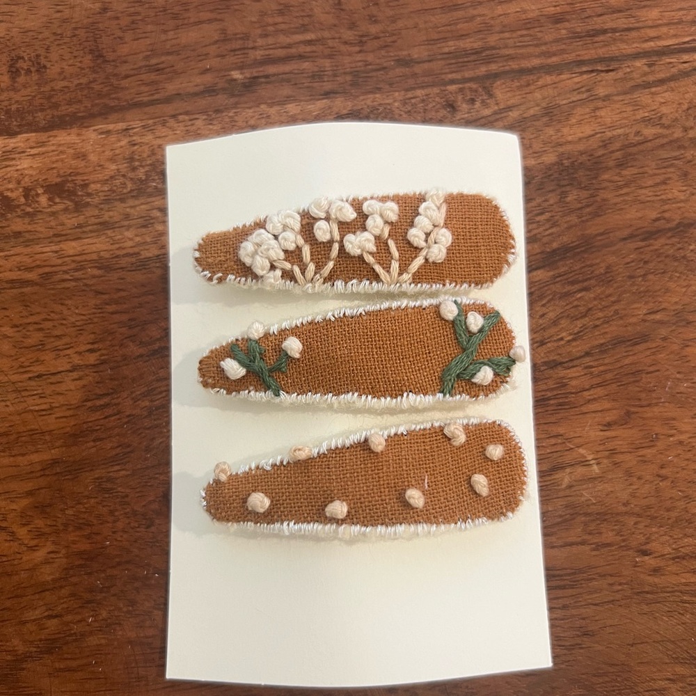 Floral Embroidered Hair Clips